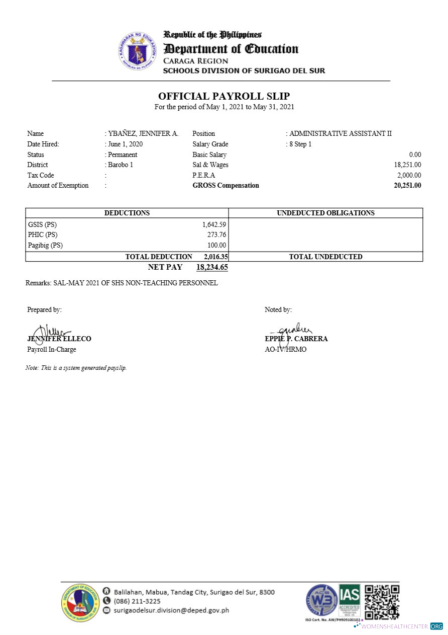 Philippines Schools Division of Surigao Del Sur payroll slip template in Word and PDF formats.pdf, 1